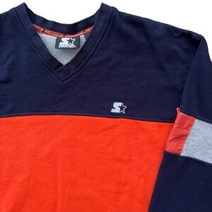 Starter - V-Neck Pullover Sweatshirt with Pockets Orange and Blue - Size Large